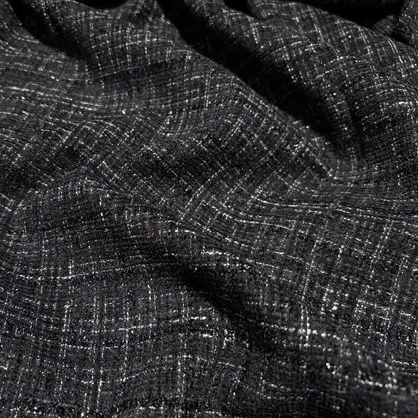 Shimmery Black Tweed - Metallic Plaid Fabric with Elegant Texture
