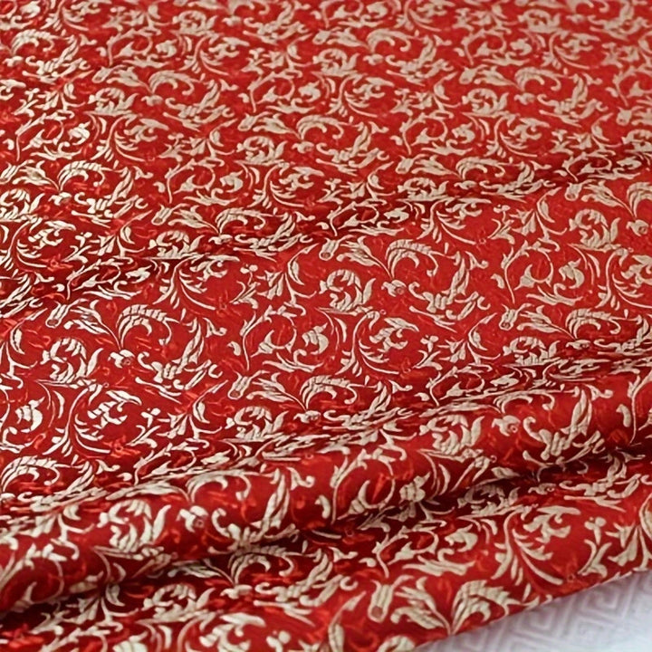 Small pattern jacquard brocade in red & gold textile