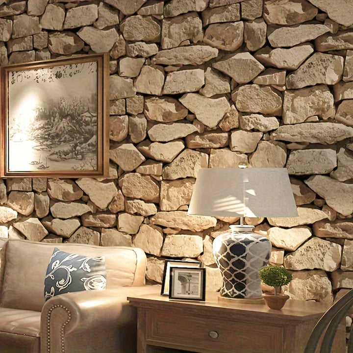 Self-adhesive 3D stone wall panel for DIY home decor projects