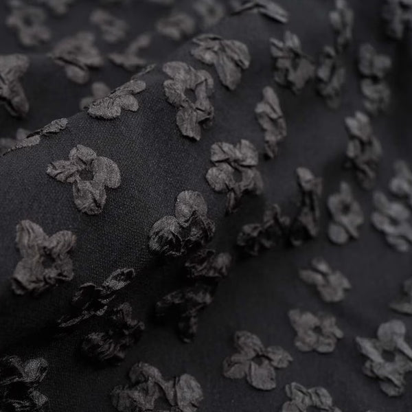 Black Floral Embossed Jacquard Fabric For Dress Making