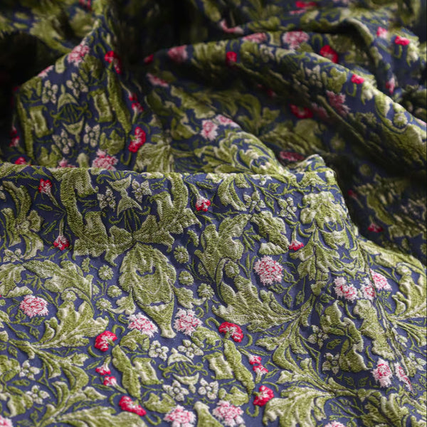 Vintage 3D Floral Jacquard - Green Vine Embossed Brocade Fabric