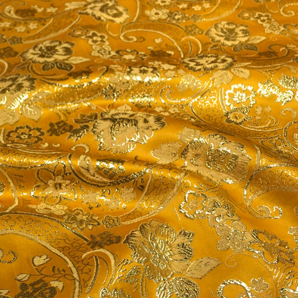 Glitter Golden Floral Jacquard Brocade - Luxury Metallic Textile