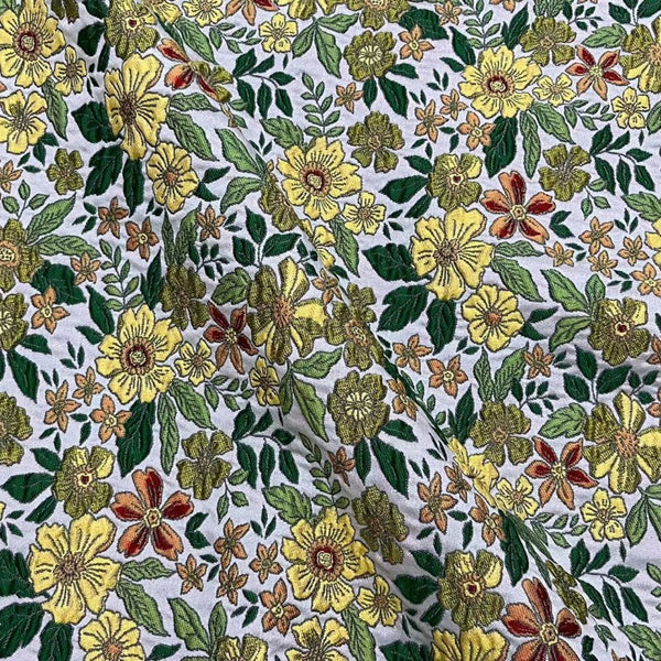 Vivid Floral Embossed Brocade - Yellow Green Jacquard