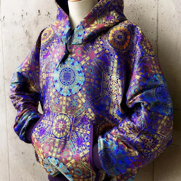 Royal Blue Geometric Jacquard Hoodie