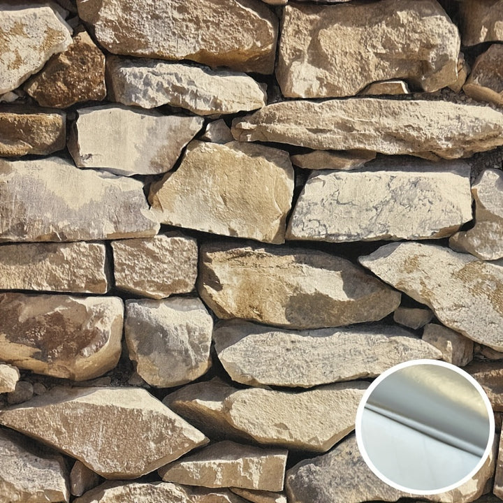 Peel and stick 3D stone wallpaper with realistic thick foil texture