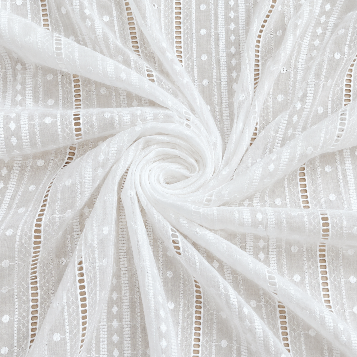 White Stripe Eyelet Cotton Fabric