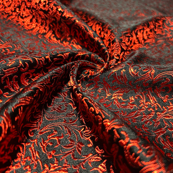 Black & Red Victorian Jacquard Brocade - Shimmer Woven Fabric