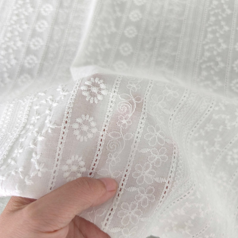 White Floral Eyelet Cotton Fabric