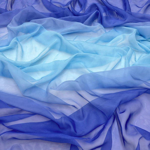 Royal Blue & Light Blue Gradient Chiffon - Transparent Draping Tulle