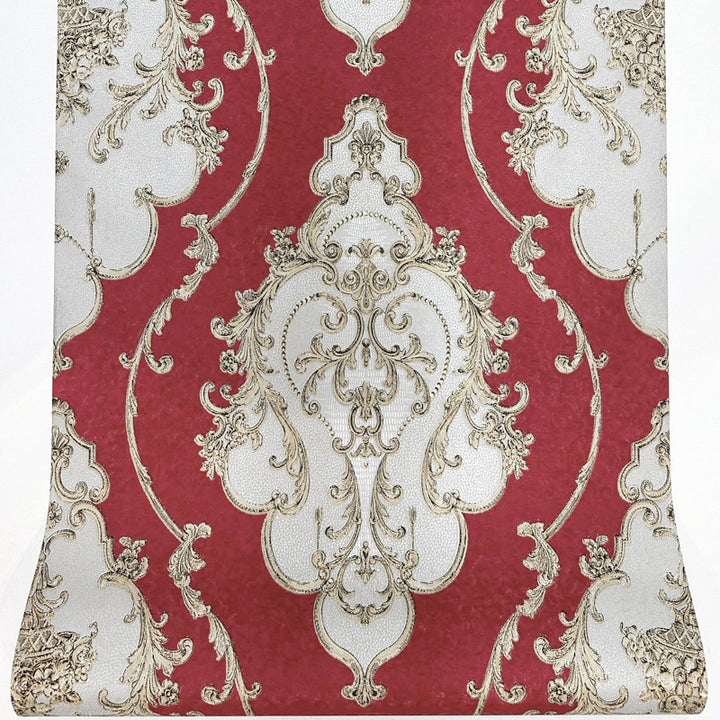 Elegant red damask wallpaper for living room walls