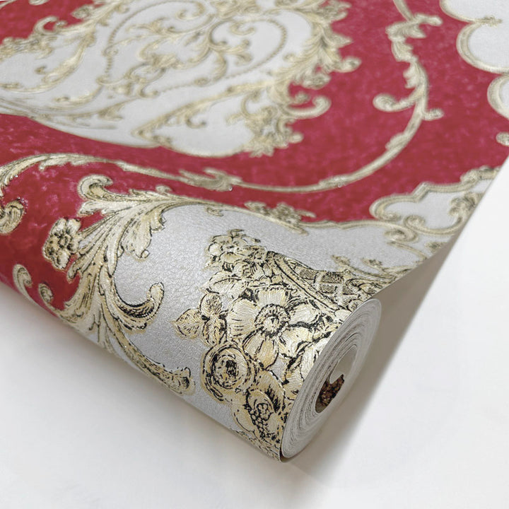 Vintage style red wallpaper with classic damask design