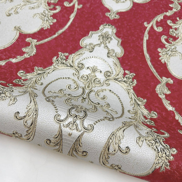 Traditional damask wallpaper in rich red for interiors