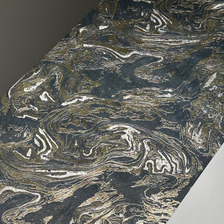 Navy blue metallic marble effect wall covering