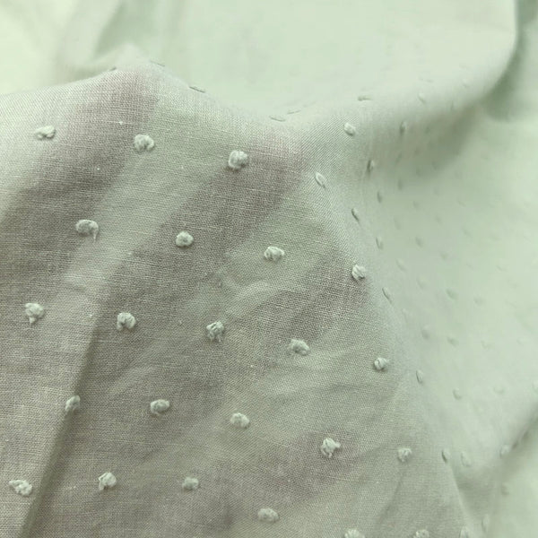 Pastel Mint Green Dots Embroidery Cotton - Thin & Soft Jacquard Weave