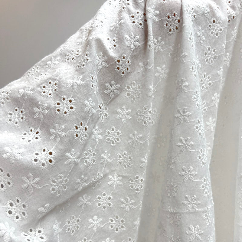 White Cotton Eyelet Dress Fabric