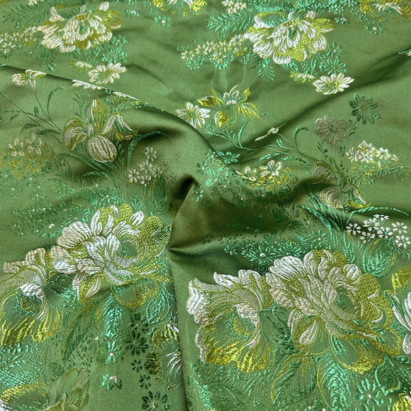 Floral Satin Brocade - Green Jacquard