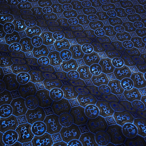 French Style Black & Blue Satin Brocade – Shiny Jacquard Embroidered