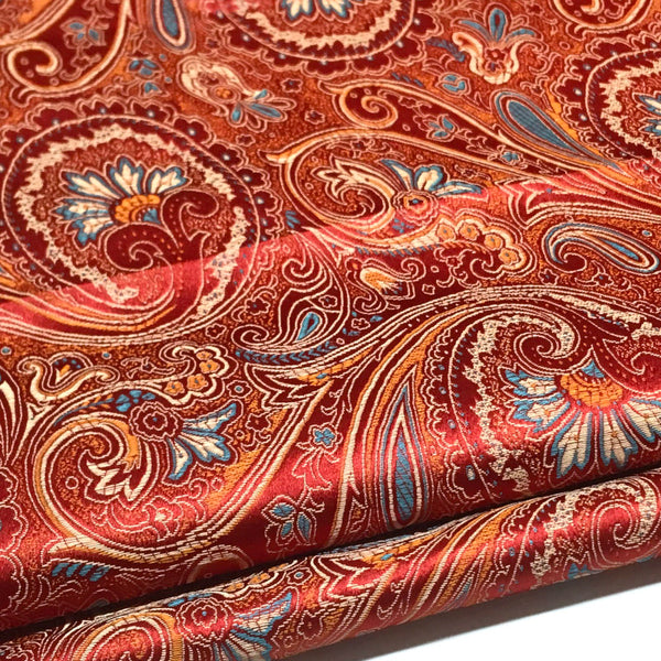 Classical Red Paisley Satin Brocade - Woven Jacquard Textile
