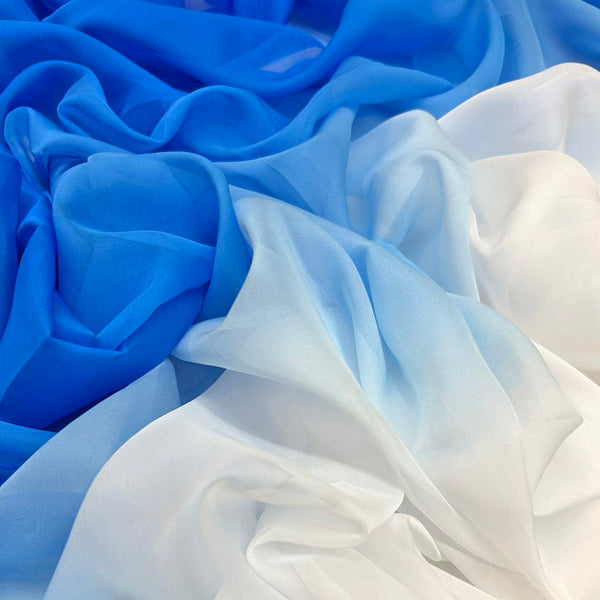 Thin White & Blue Gradient Chiffon - Sky-Like Sheer Draping Tulle