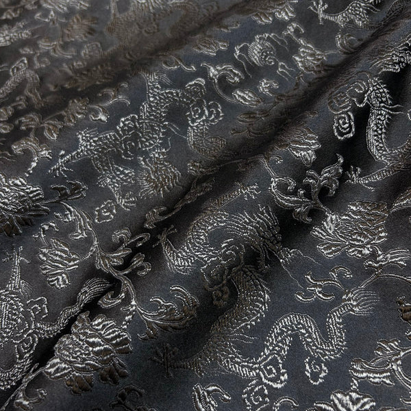 Black Dragon Chinese Brocade - Traditional Design Jacquard Textile