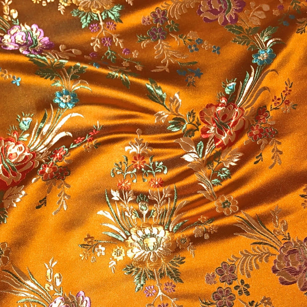 Orange Floral Brocade – Embroidered Metallic Jacquard Fabric