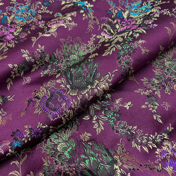 Elegant Purple Floral Brocade - Antique Woven Satin Jacquard
