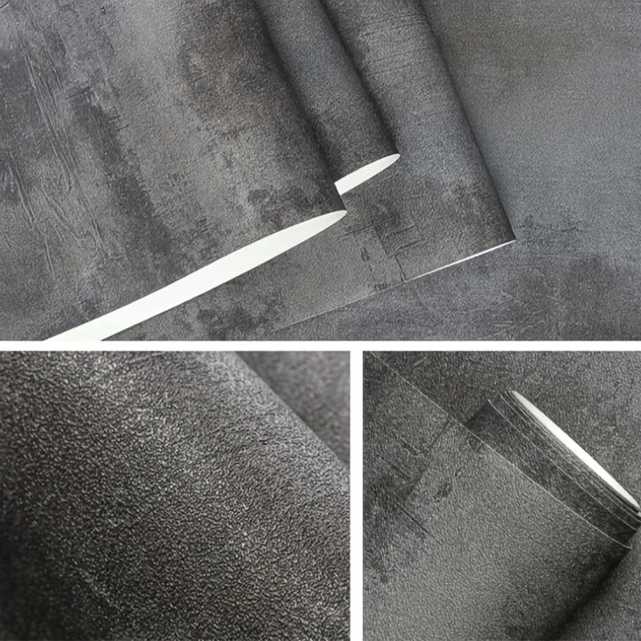 Retro concrete wallpaper dark grey sand textured finish