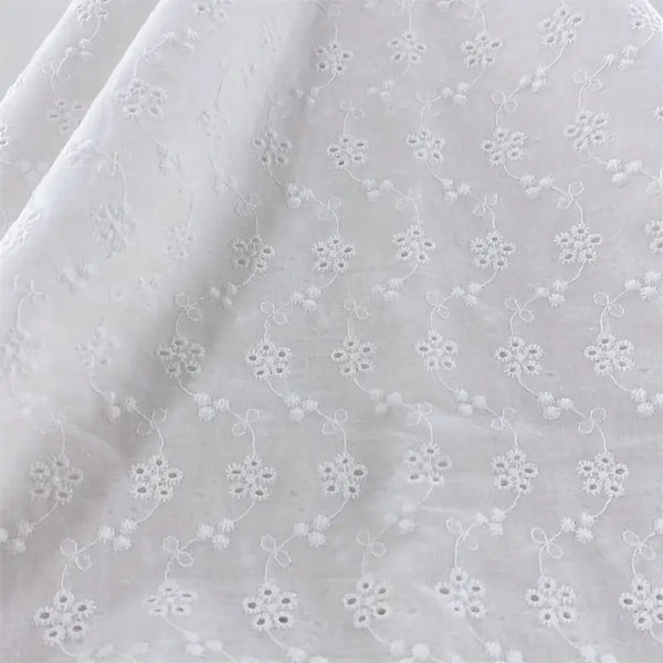 White Hollow Embroidery Eyelet - Broderie Anglaise Cotton Voile Fabric