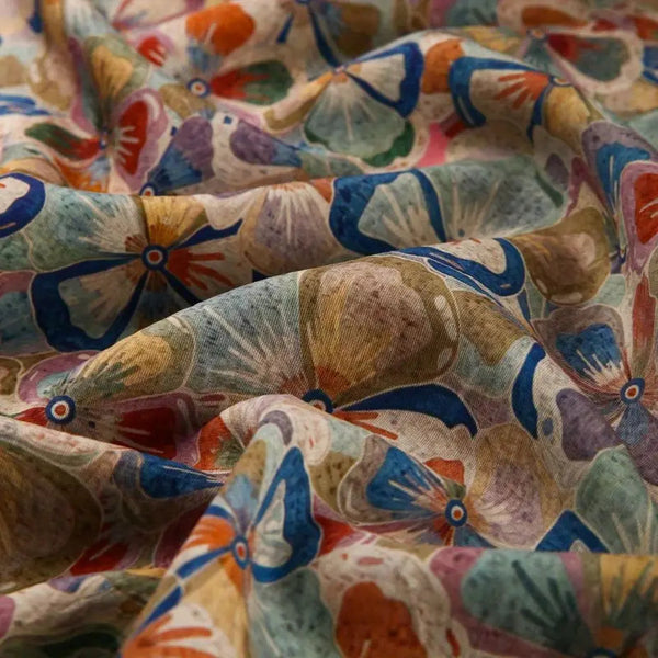 Colorful Floral Tencel Linen Fabric - Thin & Draping Artistic Print