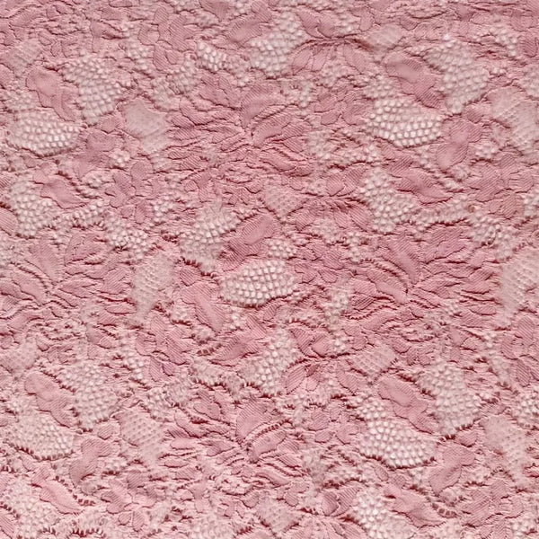 Pink Sheer Embroidery Lace - Stretch Lace with Intricate Flower