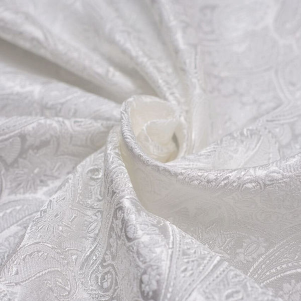 Classical Paisley Satin Brocade - White Woven Jacquard Textile